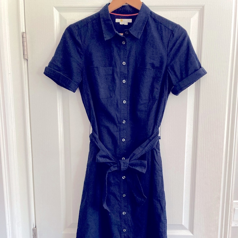 BODEN Linen Shirt Dress, Navy, Sz 4, Short sleeve
